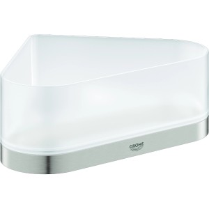 Grohe Eck-Duschablage Selection Supersteel aus Glas und Metall, zur Wandmontage.
