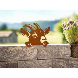 Kantenhocker Ziege aus Metall in Rostbraun, Gartendeko für Beet & Co.
