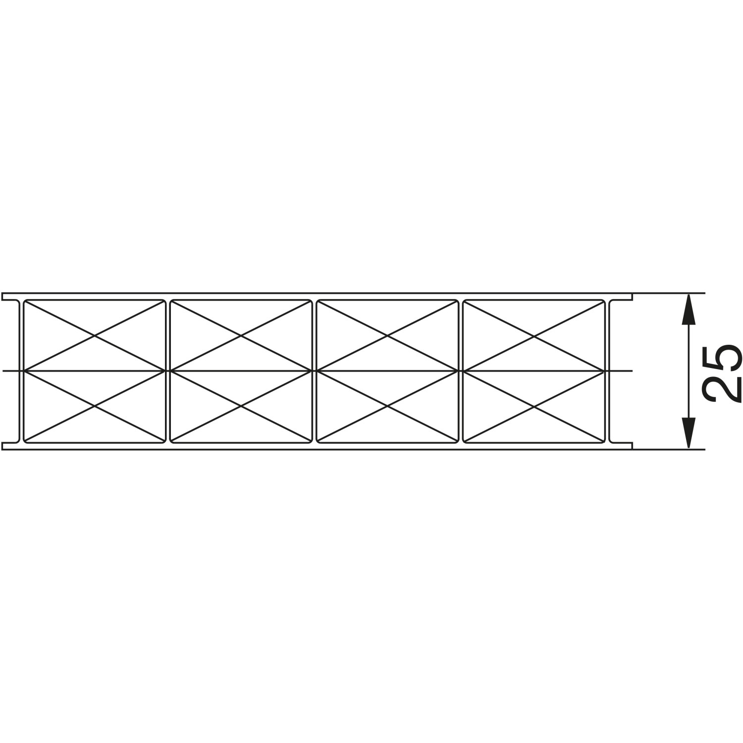 Querschnitt Hohlkammerplatte Thermo 25mm, Sun Weiß/Opal, Kunststoffbedachung