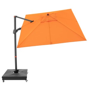 Quadratischer, orangefarbener Doppler Ampelschirm MyZone mit Dreh- und Neigungsfunktion.