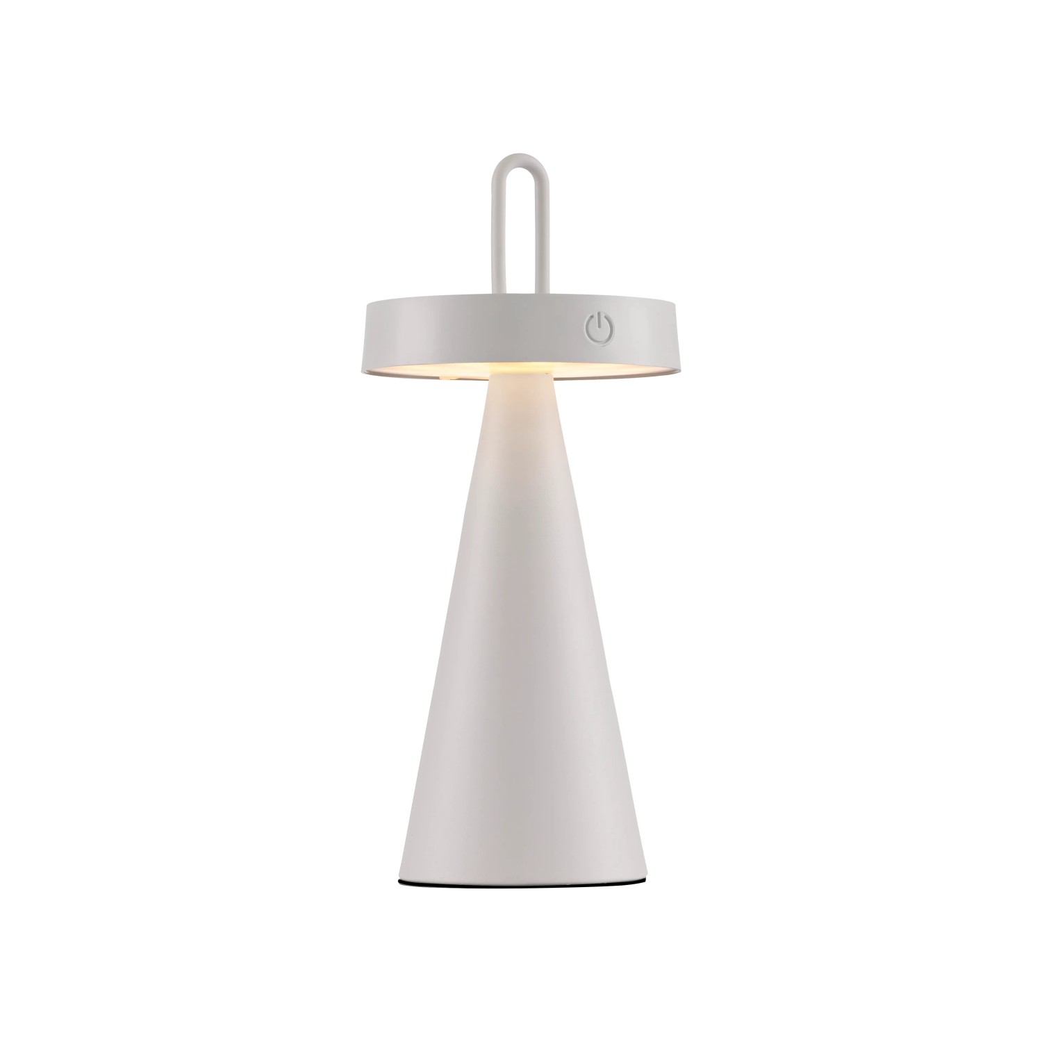 Weiße LED-Akku-Tischleuchte Alwa, 28,9 cm hoch, für Innen & Außen. Dimmbar, mit USB-Ladekabel.