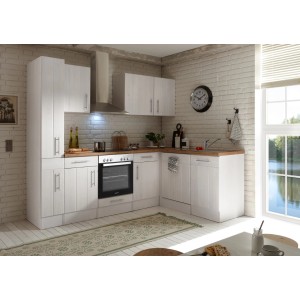 Respekta Winkelküche Anton 250 cm Landhaus Lärche Weiß Nachbildung