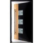 Geöffnete, moderne Haustür M330P Bicolor Wood in Schwarz-Eiche mit Glaseinsätzen.