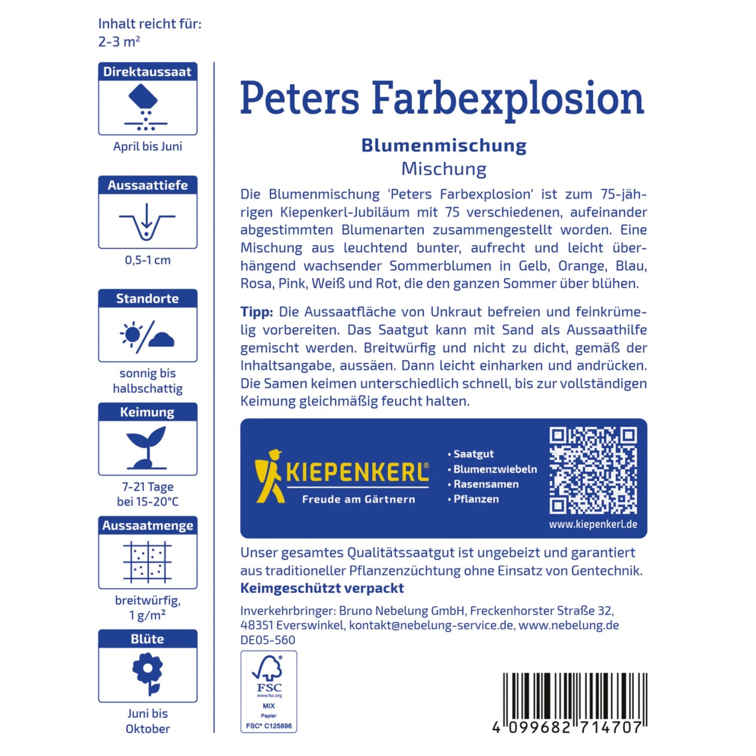 Kiepenkerl Saatgut Blumenmischung Peters Farbexplosion, Packung.