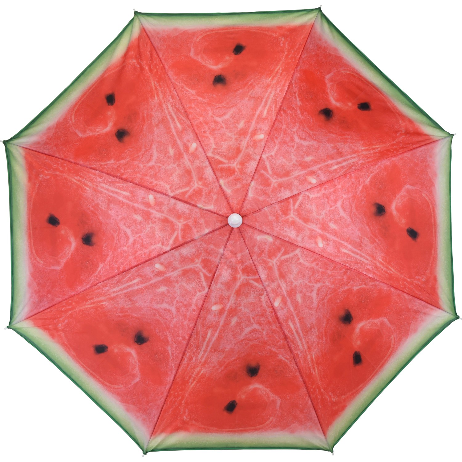 Strandsonnenschirm im Melonen Design, Durchmesser 180 cm. Balkonschirm mit Fruchtmuster.