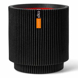 Schwarzer Capi Pflanztopf Zylinder Groove, 43,5x46cm, gerillte Oberfläche, für Innen & Außen.