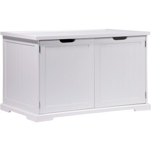 Weißer Design Katzenschrank XL mit zwei Türen als Katzenhöhle oder Sitzbank.