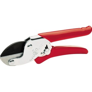 Wolf-Garten Amboss Gartenschere RS-EN mit roten Griffen und silbernem Scherenkopf.