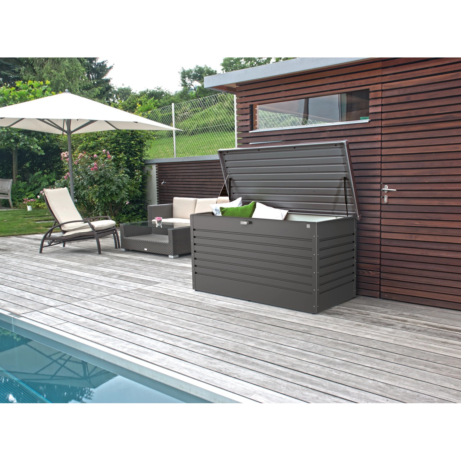 Biohort Freizeitbox 200 in Dunkelgrau-Metallic, Universalbox für Garten, Terrasse & Balkon.