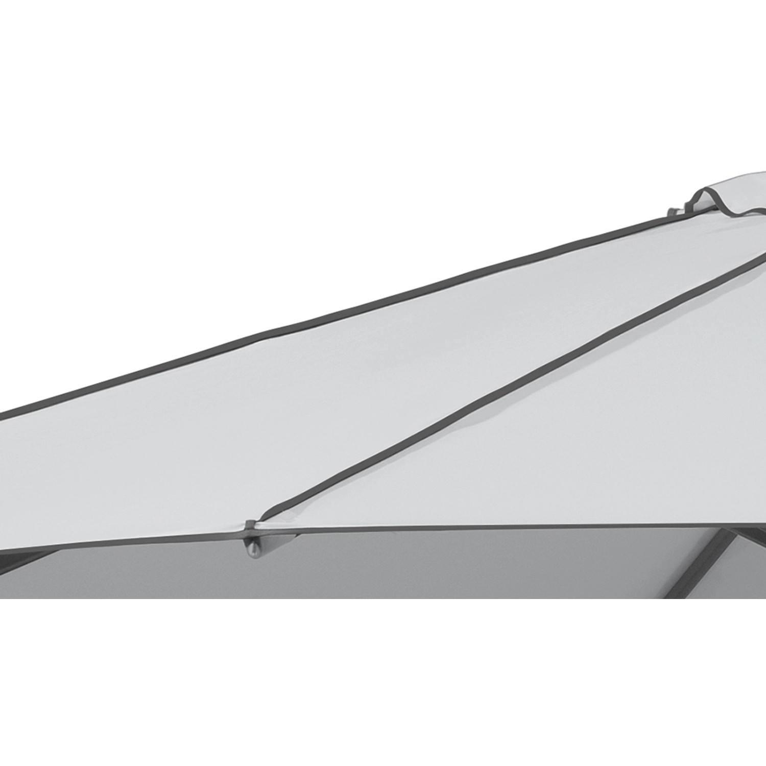 Detailaufnahme: Silbergrauer Schneider Marktschirm (Ø 300 cm) mit Knickfunktion.