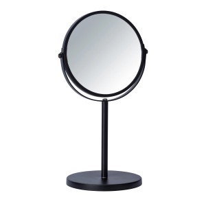 Schwarzer Wenko Kosmetikspiegel Assisi aus Stahl, runder Standspiegel mit Vergrößerung.