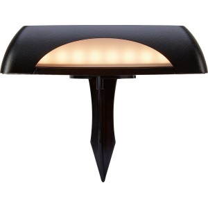 Schwarze, eckige LED Solarleuchte für den Garten, 14x14x3,4 cm, als Bodenstrahler.