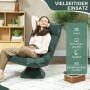 Dunkelgrüner HOMCOM Bodenstuhl, 360° drehbar, verstellbare Rückenlehne. Frau entspannt im Bodensessel, vielseitig nutzbar.