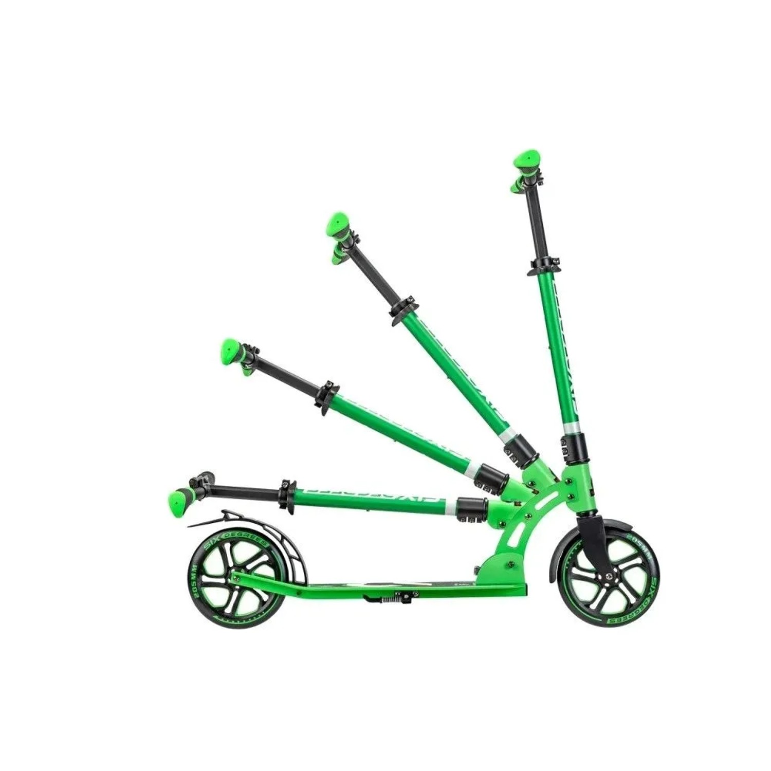 Six Degrees Aluminium Scooter mit Klappmechanismus und Ständer 205 mm Höhenverstellbar GS-Geprüft Hellgrün Testsieger_3