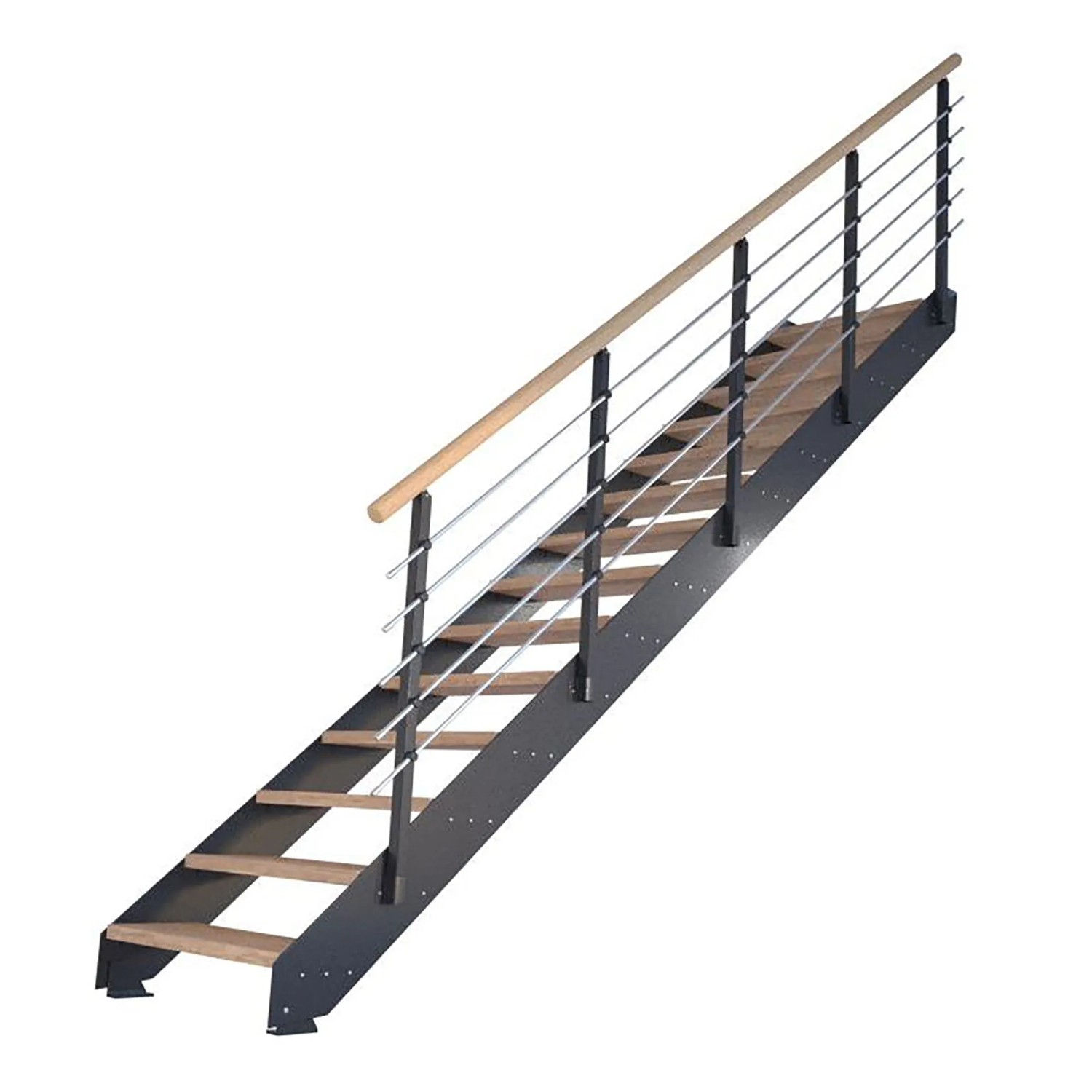 Treppe Kos 16 Stufen Eiche Rustik Natur 105 cm Metallgeländer Anthrazit FSC®_2