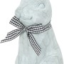 Graue Deko-Figur: Sitzender Hase aus Polyresin mit Schleife, 14x11x24cm. Gartendeko für Ostern.
