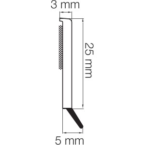 Detailzeichnung: Weiße, selbstklebende Flachleiste mit Dichtlippe, 30x2,5mm, für Fenster-Zubehör.