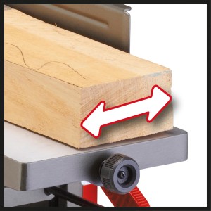 Einhell Hobelmaschine TC-SP 204/2 in Rot mit Holzstück und Richtungsanzeige.