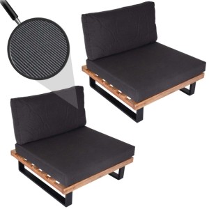 2er-Set Lounge-Sessel H54, hellbraunes Akazienholz, dunkelgraue Polster.