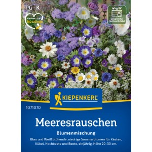 Kiepenkerl Blumenmischung Meeresrauschen mit blau-weißen Sommerblumen auf der Saatgutpackung.