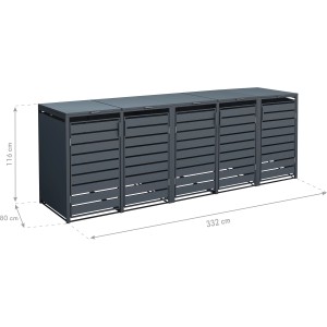 Westmann Mülltonnenbox Kubus, 5er Box für 240 l Tonnen, Metall Anthrazit, 116x332x80 cm.