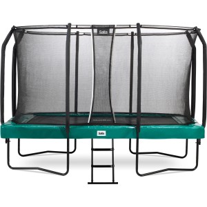 Grünes Salta First Class Gartentrampolin 366x214 cm mit Sicherheitsnetz und Leiter.
