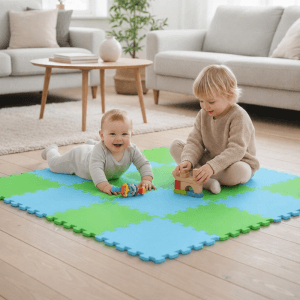 LittleTom Baby & Kinder Puzzlematte 30 x 30 cm 18 Stück Hellgrün & Hellblau