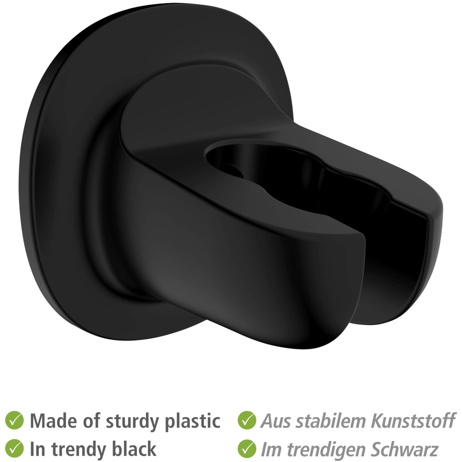 Schwarzer Wenko Duschkopfhalter Libertà zur Wandmontage ohne Bohren.