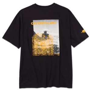 Caterpillar T-Shirt Graphic Tee Anthrazit-Gelb Größe M