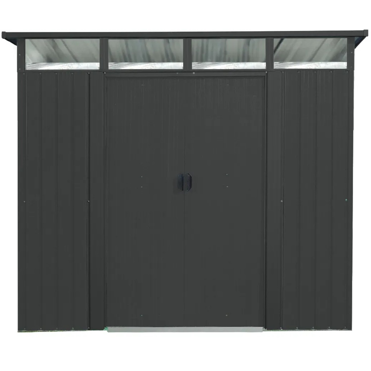 Pergart Gerätehaus Lübeck 89 in Anthrazit matt mit Doppeltür und Oberlichtern.
