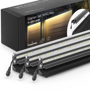 LyghtUp LED-Zaunbeleuchtung Set, 3 anthrazitfarbene Leisten (173,3 cm) mit Netzteil. Außenbeleuchtung für Zäune.