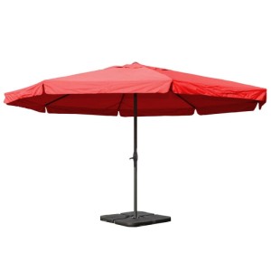MCW Sonnenschirm Carpi Pro, Ø5m, Bordeaux, mit Ständer. Großflächiger, roter Gartenschirm mit Kurbel.