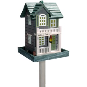 Dobar Vogelhaus Western mit Ständer, Kiefernholz, 18x18x23cm, detailreiches Design.