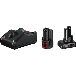 Bosch Professional Akku-Starterset mit Ladegerät und zwei 12V Akkus.