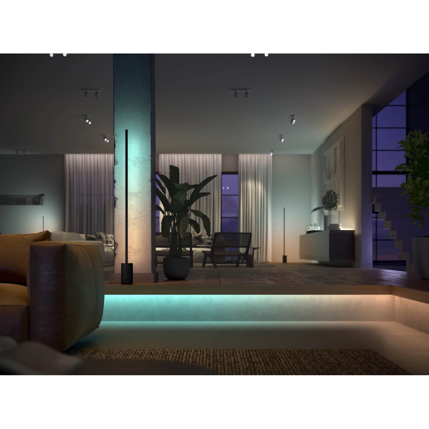 Philips Hue Lightstrip Gradient Ambience 1m Erweiterung im Wohnraum mit Farbverlauf.