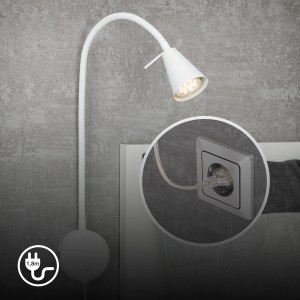 Weiße Briloner LED Bettleuchte Tusa mit schwenkbarem Flexarm, warmweißes Licht.