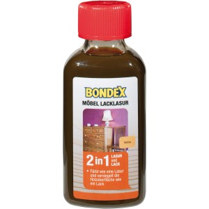 Flasche Bondex Möbel Lack-Lasur Transparent 150ml für Holz, 2in1: Lasur und Lack in einem.