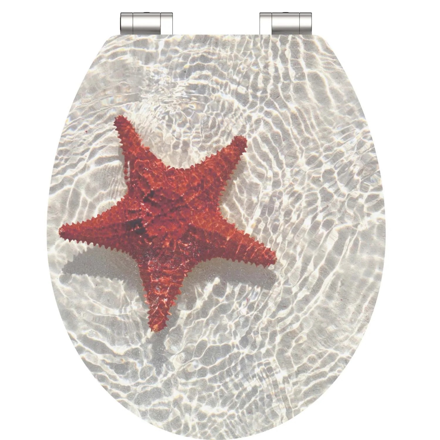 Schütte WC-Sitz Red Starfish mit Absenkautomatik, Holzkern, Seestern-Motiv.
