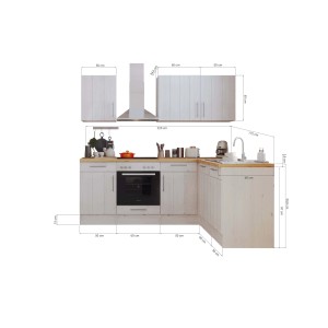 Respekta L-Küchenzeile Anton LBBERPL220LHWC in Lärche Weiß, ohne E-Geräte, 220 cm breit.