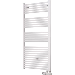 Weißer Ximax Badheizkörper Hektor, 1209x600 mm, 676 Watt, mit horizontalen Heizrohren.