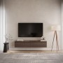 Selsey TV-Hängeboard Bemmi 150 cm in Nussbaum-Holzoptik, schwebend unter TV im modernen Wohnzimmer.