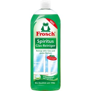 Frosch Spiritus Glasreiniger 750ml Flasche für streifenfreie Reinigung von Glas und glatten Flächen.