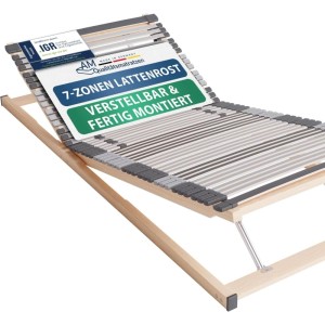Verstellbarer 7-Zonen Lattenrost 100x190 cm mit Holzrahmen und flexiblen Leisten.