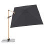Anthrazitfarbener Pendelschirm ALU WOOD AX Ultra, 220x300 cm, mit hellem Eschenholz-Look.