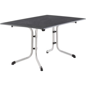 Quadratischer Sieger Klapptisch in Silber/Graphit, 90x140 cm. Praktischer Gartentisch für Balkon und Terrasse.
