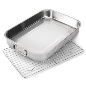 Napoleon Edelstahl-Pfanne mit Rost, ideal für Grillgut. Grillutensil mit einklappbaren Griffen.