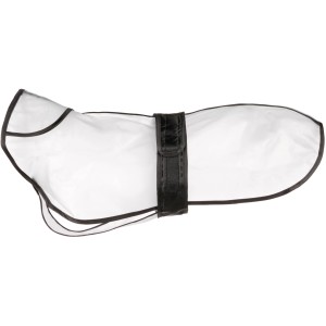 Jollypaw Regenmantel James, Größe S (42 cm), transparenter Hundemantel mit schwarzem Klettverschluss.