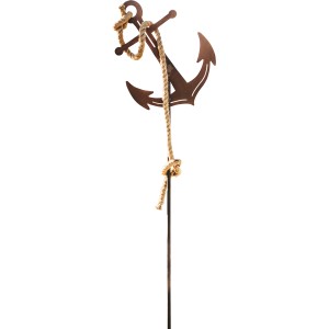 Rostbrauner Ferrum Art Design Gartenstab Anker, 140 cm hoch, mit Seil.