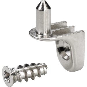 Hettich Bodenträger Sekura 7, vernickelt, mit Steckzapfen und Schraube für Regalböden.