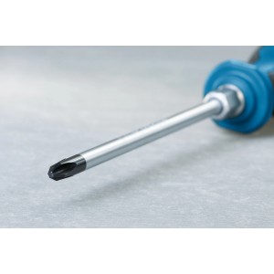 Detailaufnahme: Bosch Professional Schraubendreher-Set, 6-teilig, mit blauem Griff.